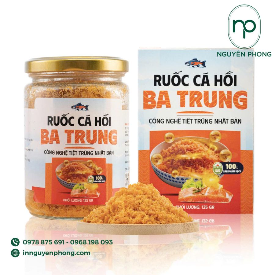 Mẫu tem dán ruốc cá hồi in tên thương hiệu